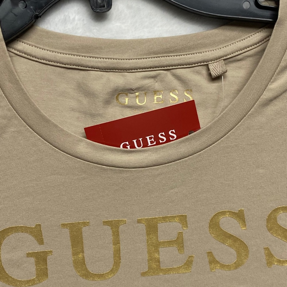 Guess Womens LA 81 Logo Graphic T-Shirt Tan Beige Gold Metallic Crew Neck MD NWT - Picture 6 of 6